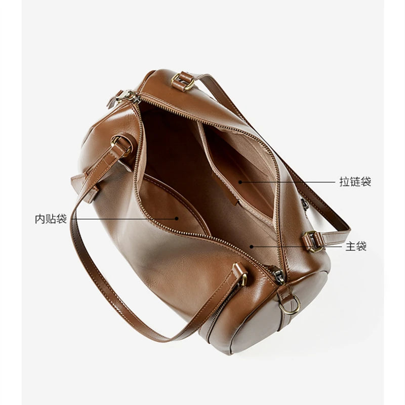 Metifun Cowhide Genuine Leather Pillow Tote Handbags For Women 2025 Luxury Designer Boston Work Ladies Shoulder Crossbody Bags